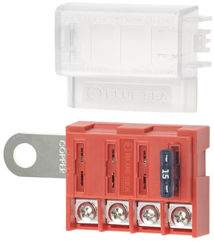 Blue Sea Systems ST Blade Battery Terminal Fuse Block 4 Way Circuit with Cover, 100 Amps, 5023