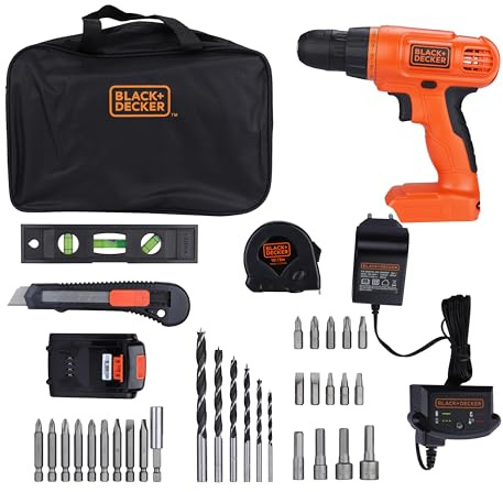 BLACK+DECKER 20V MAX Drill & Home Tool Kit, 34 Piece (BDCD120VA), Orange