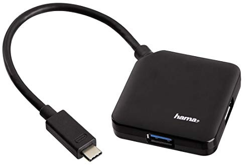Hama 4-Port USB-Type-C-Hub (bis 5 Gbit/s, integriertes USB-Kabel) schwarz, 00135750
