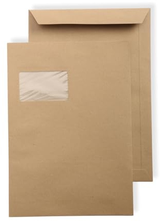 250 Stück Versandtaschen Briefumschläge C4 A4 braun selbstklebend mit Fenster 229x324 mm SK