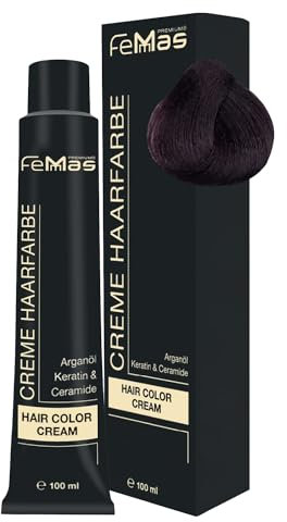 FemMas teinture pour cheveux Acajou brun moyen 4.5 I Crème colorante professionnelle à l'huile d'argan, kératine et céramides I Coloration permanente ou teinture pour des résultats durables I 100 ml