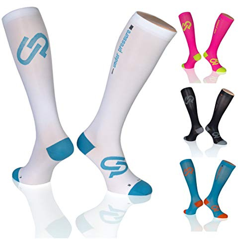 SPORT KOMPRESSIONSSTRUMPF Under Pressure ULTRALIGHT (Kompression: 20-22mmHg) Höchste Qualität-Made in Germany! (weiß, Gr. 43-46 (Wadenumfang: 32-42cm))