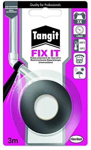 TANGIT Fix-it - Ruban auto-amalgamant pour réparation et étanchéité de tuyaux , ruban auto-soudant pour isolation électrique- Format 2,5cm x 3m, gris