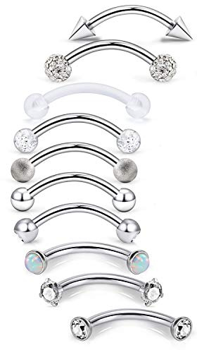 Jenxnjsjo 16g 8mm Eyebrow Rook Snug Vertical Labret Lip VCH Snake Frog Eyes Anti Tragus Christina Daith Earrings Belly Button Ring Bridge Hood Surface Curved Barbell Piercing Jewelry for Women Men