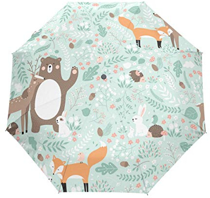 Jeansame Frühling Elch Hirsch Bär Fuchs Kaninchen Tier Zusammenklappbar kompakt Regenschirm Automatik Regenschirm für Damen Herren Kinder Jungen Mädchen