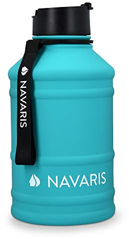 Navaris 2,2 Liter Fitness Trinkflasche - XXL Flasche Gym Bottle - Sport Wasserflasche Water Jug - stabile Sportflasche aus Edelstahl - BPA frei
