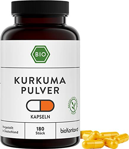 Kurkuma Kapseln BIO | 180 Stück vegane Kapseln | 4000 mg je Tagesdosis | vegan und ohne Zusätze | bioKontor