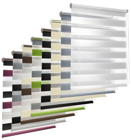 TEKONA Doppia tenda a rullo, fissaggio senza fori, oscurante e traslucida per finestre, protezione solare per finestre e porte, colore bianco, 60 x 230 cm (larghezza x lunghezza), larghezza tessuto 56