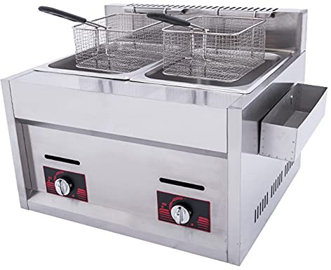 20L Friggitrice Professionale in Acciaio Inox Fornello da Esterno a Gas GPL Friggitrice a Doppio Serbatoio per Patatine Fritte Ristorante Cucina Domestica