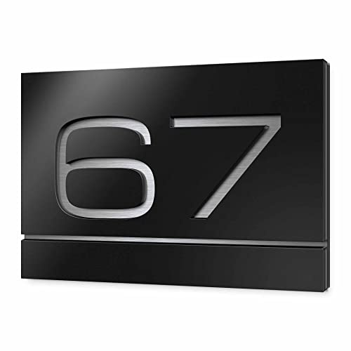 Hausnummern mit Straßenname rostfrei & wetterfest | Schwarz oder anthrazit aus Hochglanz Acryl Glas mit V2A Edelstahlplatte | Hausnummernschild Eingangsschild