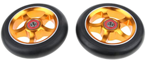 DawnDream Scooter RäDer 1 Paar Ersatz 110mm Stunt-Roller-Räder mit Standardlagern for Extreme Spielsportarten 4 farbig eingestellt Scooter Reifen (Color : Gold 1)