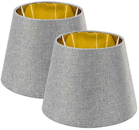 Navaris Table Lampshade - Set of 2 - Tapered Lamp Shades for E27 Light - Pair of Contemporary Modern Lampshades - Grey Linen with Golden Inner Lining