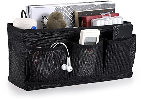 IGNPION Net Bedside Hanging Storage Bed Pockets Baskets Dormitory Bed Organiser Caddy Mulit-purpose Hanging Storage Bag for Home Office School Dorm Hospital, Black