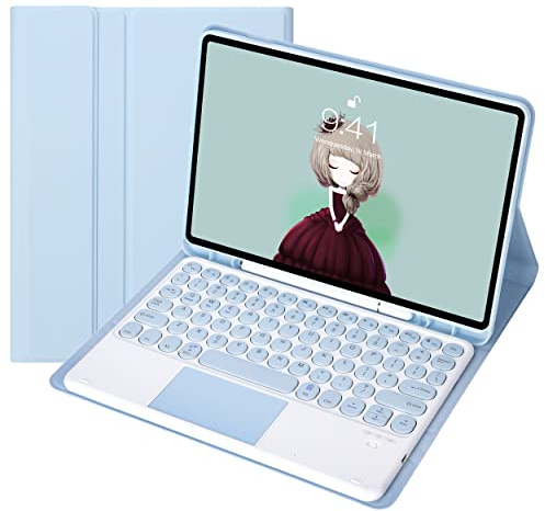 Funda de teclado para iPad 9.7 '' (2018/2017, 6ª/5ª generación), teclado inalámbrico Bluetooth, desmontable/Trackpad, cubierta trasera de TPU suave, con ranura para lápiz