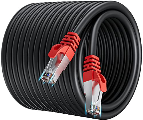 Cat 7 Cable Ethernet 30m SFTP Alta Velocidad 10Gbps LAN Blindado RJ45 para Wifi Interior/Exterior - Negro - Compatible con Switch Router