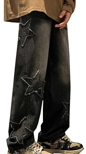 Herren Baggy Jeans Y2K Jeanshose Vintage Bedruckt Denim Hosen Hip Hop Streetwear Hose Straight Leg Skateboard Jeans