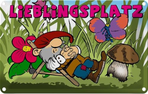 vianmo Blechschild 20x30 cm Lieblingsplatz Zwerg im Garten Witz Humor Lustig Spaß Dekoration Deko Geschenk Metall Schild