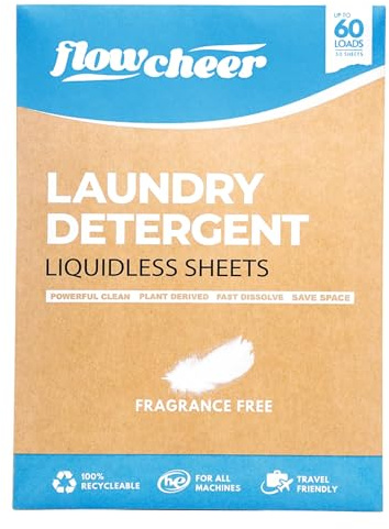 Flowcheer Laundry Detergent Sheets, Unscented & Eco-Friendly, 30 Count (60 Loads), Concentrated Laundry Strips for Travel, Hotel & Home Use, Hand Wash Safe, Space Saving