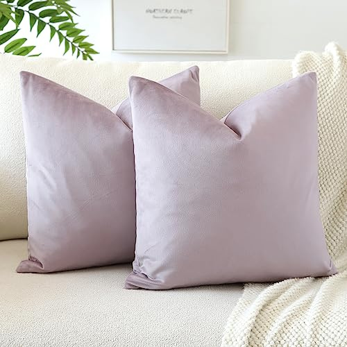 JOTOM Samt Kissenbezug Kissenhülle Sofakissen Dekokissen Kissenbezüge für Sofa Wohnzimmer Schlafzimmer 2er Set 50x50 cm Rosa Lila