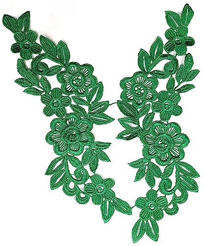 SHTGOI 1 paio di toppe in pizzo per ricami floreali patchwork in pizzo colletto in tulle rifinito tessuto ricamato porta decorativa per fai da te artigianato cucito costume sartoriale matrimonio verde
