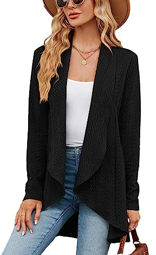 Saklifuo Cardigan da donna aperto davanti casual manica lunga leggero accogliente maglia cardigan maglioni spolverino, Nero , S