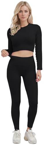 dohomiryo Sportdräkter för kvinnor joggingdräkt sportset 2 delar träning outfit set sport crop top hög midja yoga leggings yoga outfit fritidsoverall sportkläder Svart S