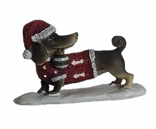 ES Deko Figur Weihnachtsdackel mit Mütze und Pullover, ca. 7,5 cm, Dekoration Figuren Tiere Dackel Hund