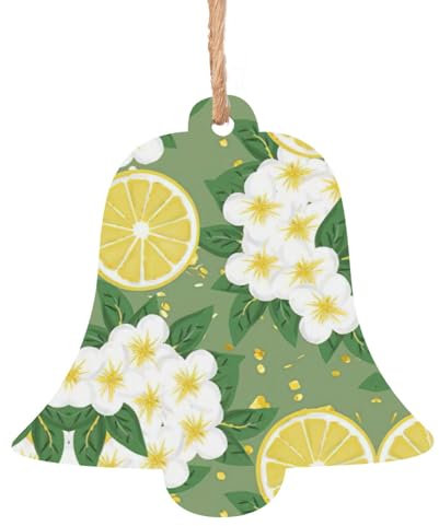 6 adornos de madera de Navidad, muñeco de nieve, campana de ángel, decoración de árbol de Navidad, limón fresco
