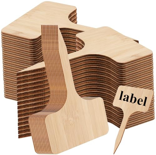 YUENPUN Lot de 100 étiquettes de jardin en bambou, étiquettes de plantes en bambou, étiquettes de plantes en bois de type T, panneaux de plantes en bois de bambou pour plantes d'extérieur, plantes