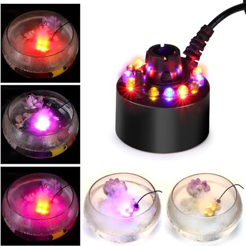 IMAGE Mist Maker Fogger Water Fountain Pond Fog Machine Atomizer Air Humidifier with 12 LED Light Color Change for Halloween, Black