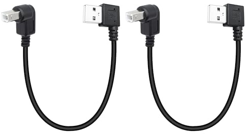Xilaghy 90 Degree Short USB Printer Cable 25CM Left Angle USB 2.0 Type A Male to Down Angle B Male Scanner Cable Cord(2 Pcs)