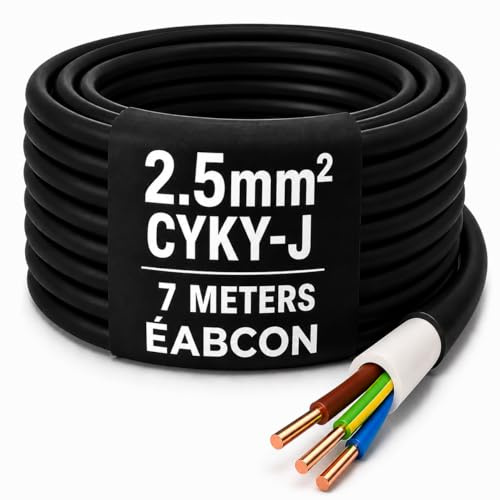 7 METERS 3 CORE 2.5MM CYKY-J SOLID CORE BLACK HEAVY DUTY TUFF CABLE FOR GARDEN LIGHTS/SWITCHES/PUMPS - 450V / 750V 16 amp
