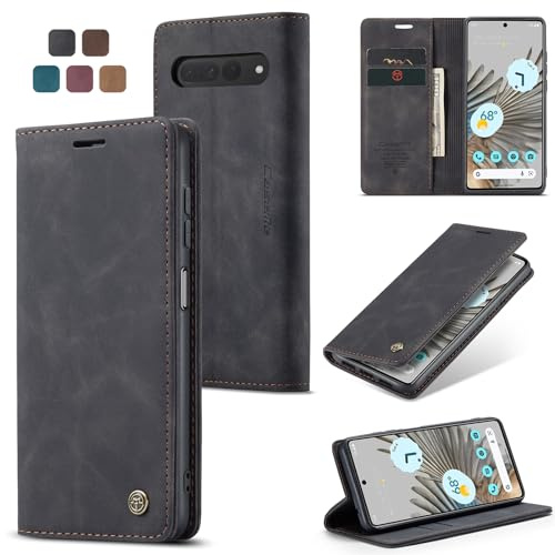 Cracedily Handyhülle für Google Pixel 7 Pro Hülle, Klapphülle Premium Lederhülle Klappbar Flip Case Tasche Magnet Kartenfach Standfunktion Klapphülle Schutzhülle für Google 7 Pro Handyhülle, Schwarz
