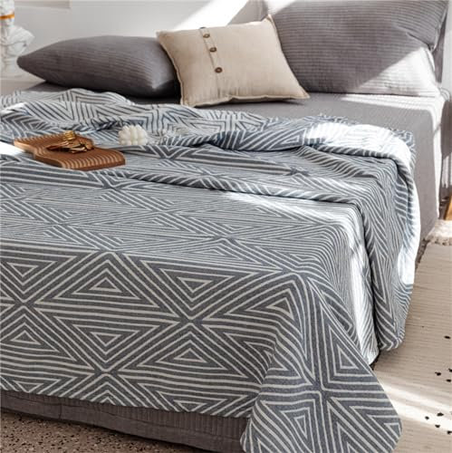 Hayisugal Baumwolle Decke Kuscheldecke, Weiche und Atmungsaktive Tagesdecke,Wohndecke Sofadecke Leichte Bequeme Baumwoll Musselin Decke für Ganze Saison, B Blau, 150x200cm