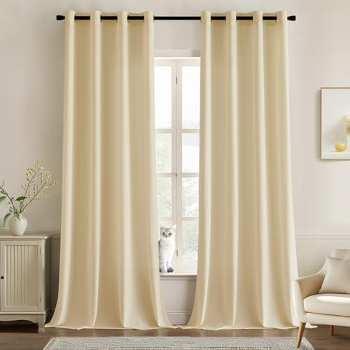 MIULEE Gardinen Voile Vorhänge mit Ösen 2er Beige 140x245cm | Halbtransparente leichte Voile Vorhänge mit Metall Ösen, lichtdurchlässig, modern für Wohn- und Schlafzimmer