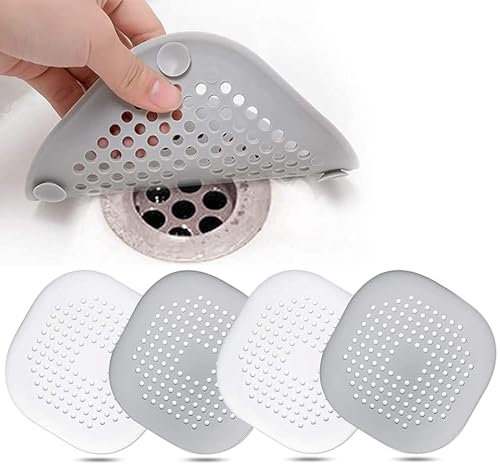 RSYHVG 4 Pcs Silicone Drain Protector with Sucker, Sink Strainer Protector, Shower Drain Covers Hair Catcher, Strainer Plug Trap Filter for Bathroom, Bathtub, Kitchen