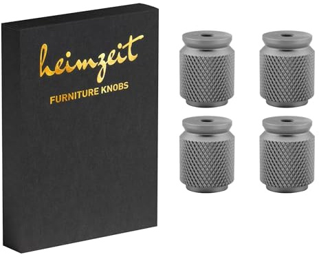 heimzeit Skåpknoppar Core för Dörrar, Lådor och Byråer av Högkvalitativ Aluminium [4 Stycken, Rund] Färg: Mörkgrå, Stilren Design, Möbelknoppar med ett hål Handtag och Skruvar
