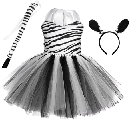 Zebra djur cosplay kostym, djurkostymer, cosplay, kostym, småbarn, cosplay, kostym, med matchande pannband, mjuk djurdräkt med zebratryck, temafester