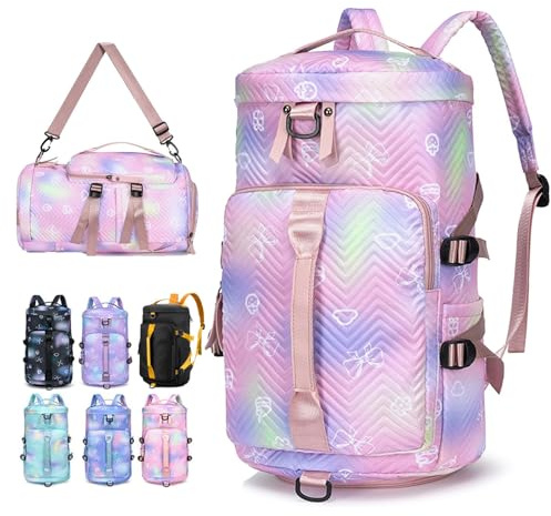 3 in 1 Sporttasche Damen,Travelite Reisetasche Damen Groß,Sporttasche mit Schuhfach Nassfach,wasserdichte Sportrucksack Damen,Travel Duffle Bag,Gym Tasche,Schwimmtasche Damen (rosa)
