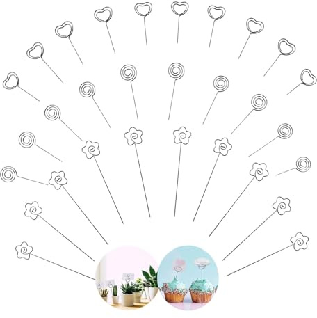 30 Stück Foto-Pinsel, Fotohalterung, Metallklammer, 12 cm | Herzform, Blume, rund, Fotostab, Metall, für Hochzeit, Party, Geschenk