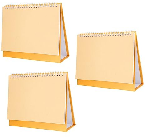 TEHAUX 3sätze Handgefertigter Tischkalender Leerer Schreibtischkalender Mit Seiten Für Kreative Gestaltung Für Büro Und Zuhause Mit Stabiler Basis Goldbraun