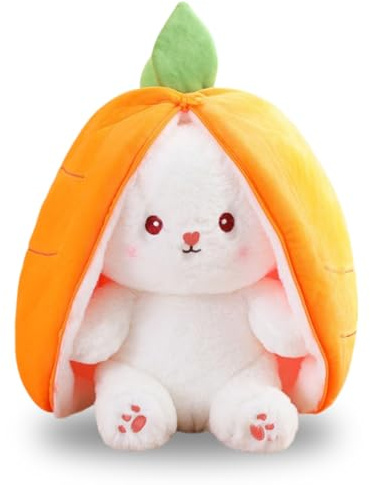 LGWJHCY Peluche Lapin de Pâques, 25cm Douceur Carottes Poupée À Cache-Cache en Peluche, Plushie Lapin Réversible Carotte Oreiller, Créatif Cadeaux de Vacances pour Adultes et Enfants