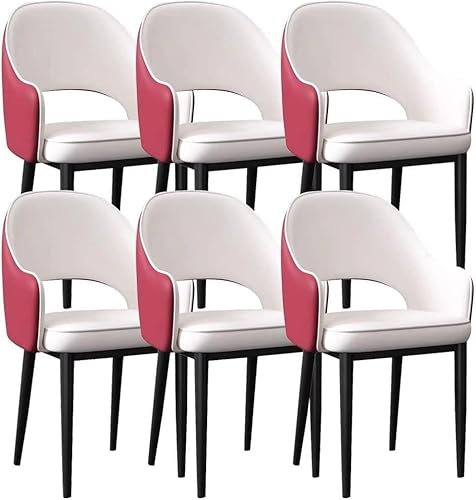 Modernes 6-teiliges Kunstleder-Esszimmer-Set mit ergonomischen Armlehnen und Rückenlehne, stabile Beine aus Karbonstahl, ideal für Küche, Wohnzimmer, Lounge oder Theke, Weiß und Weinrot/Schwarz