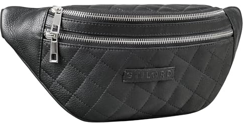 STILORD Azul Premium Bauchtasche Leder Damen Herren Mit Rautensteppung - Retro Vintage Festivaltasche - Modisch Gesteppte Gürteltasche Echt Leder - Stylische Hüfttasche Farbe:schwarz