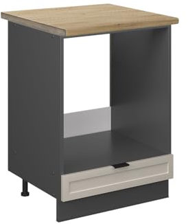 Vicco Küchenschränke Fame-Line, Herdschrank, GrauBeige, 60 cm, AP Eiche