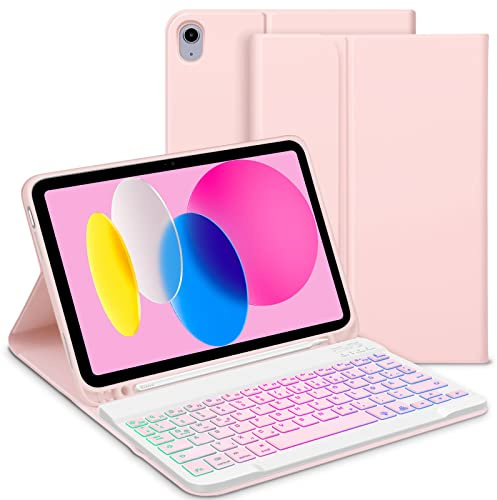 Bettdow für iPad A16 11.Generation 2025/10.Generation 2022 Tastatur Hülle, QWERTZ Layout Abnehmbarer Beleuchtete Tastatur, Hülle mit Stifthalter für iPad 10.Gen 10,9/ 11.Gen 11, Rosa