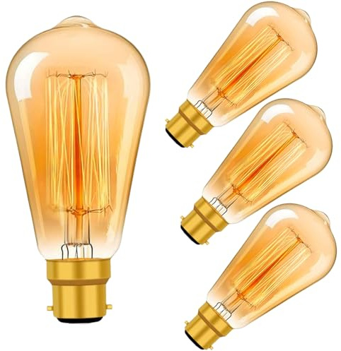 IuulFex Vintage Bayonet Light Bulb B22 Decorative Filament Retro Light Bayonet Bulb Dimmable Incandescent Light Bulb 40W 4 Pack