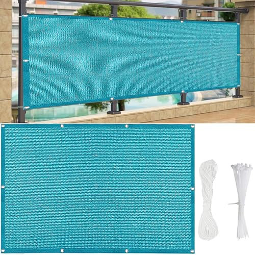 AMZYU Sonnenschutz Balkon 100x100cm Seitlicher Balkonsichtschutz Wind- Und Uv-Schutz Atmungsaktiv Und Pflegeleichtes mit Ösen, Kabelbinder Und Kordel für Terrasse, Blau