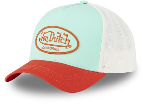 Von Dutch Justerbar keps för män och kvinnor, poly truckerkeps, Turkos/röd/beige/orange, One size