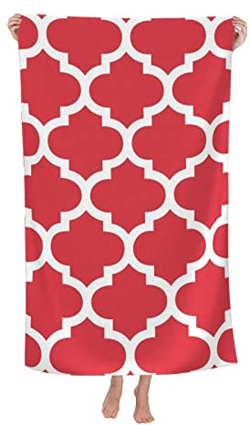 Badehandtuch Rotes Vierpassmuster Mikrofaser Beach Towel Leichtes Duschtuch Für Yoga Strand Damen 80X130Cm
